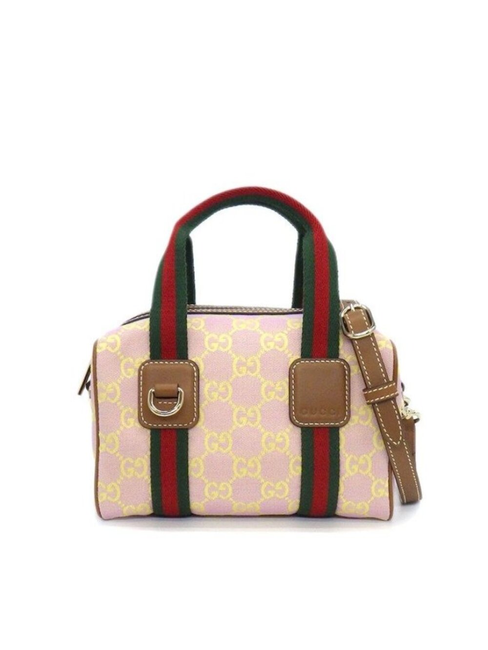 Gucci Mini Boston Bag Aafys Pink Brown GG Canvas Leather Gold